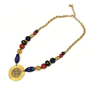 Beaded Necklace Boho Tribal Colorful Artisan Etruscan Style Retro Chain & Beads